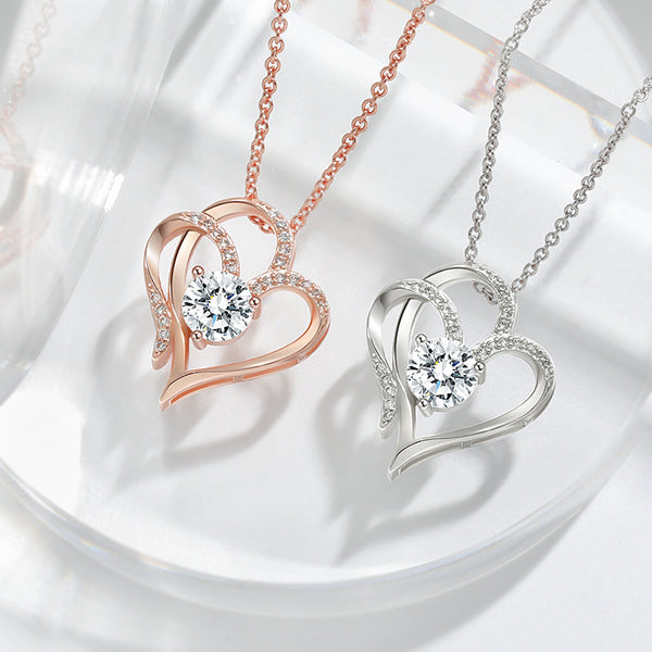 Double Love Necklace With Rhinestones Ins Personalized Heart-shaped Necklace